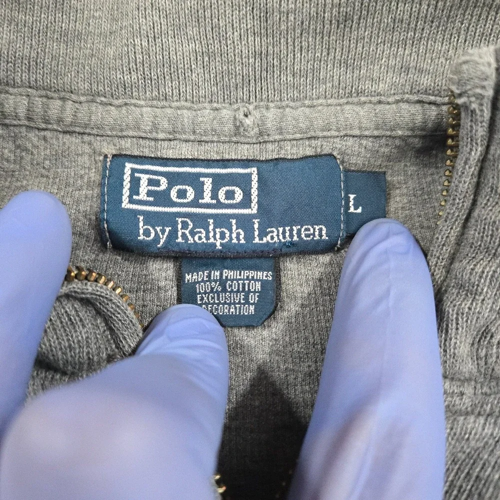 Polo Ralph Lauren Sweater Men Large Gray 1/4 Zip Mock‎ Neck Blue Pony Sweatshirt